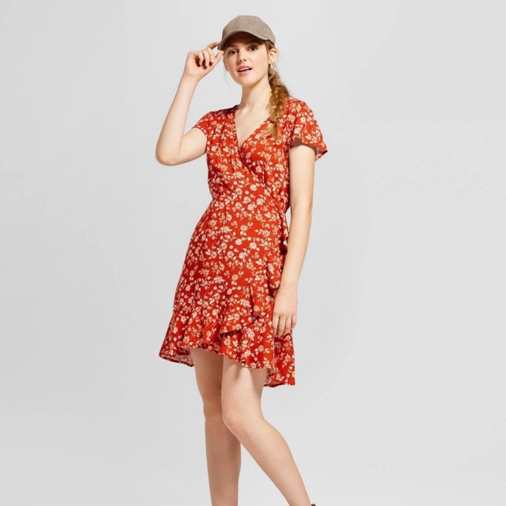 Massimo Red Floral Wrap Dress